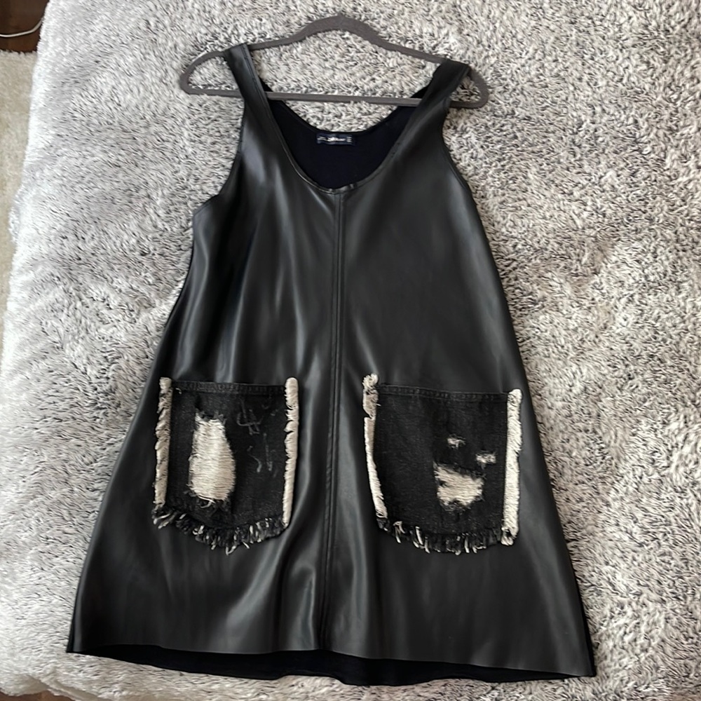 faux leather / knit mini dress